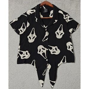 Spirit The Icon Of Halloween Ghost Face Scream Bottom Down Shirt Blouse Size Med